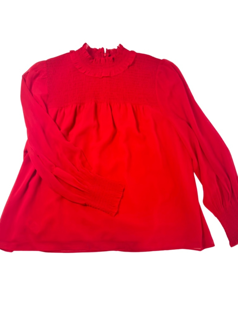 Ann Taylor Red Chiffon Shirred Smocked Blouse with Long Sleeves XXL